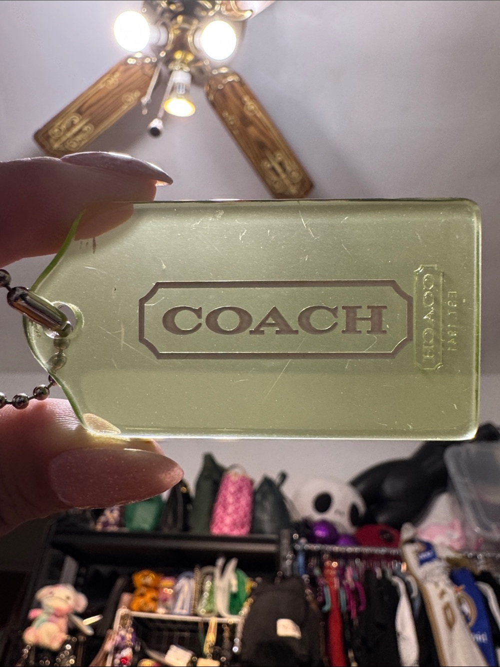 Coach Amber Translucent Acrylic Logo hangtag with Ball Chain